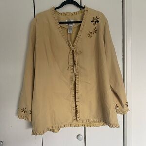 Chic Beige Women's Blouse with Floral Details